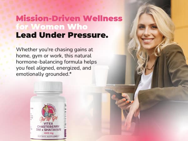 Woman smiling with supplement bottle for women's wellness and hormone balance.