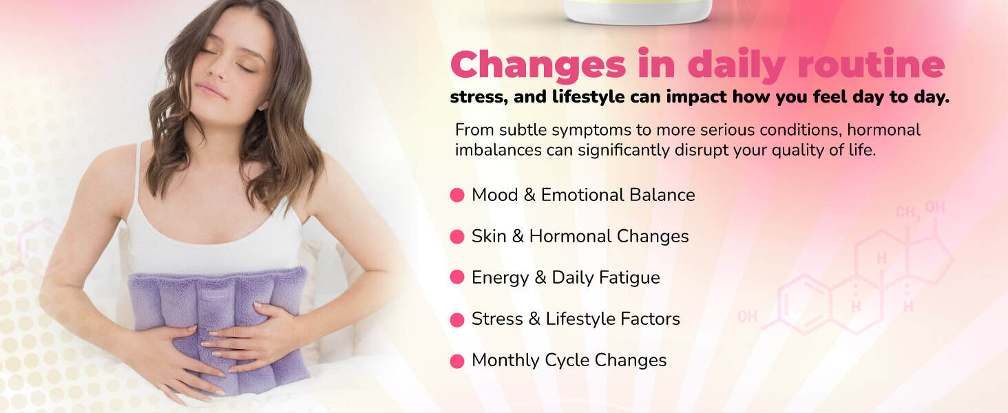 Young woman holding a towel on her stomach, experiencing daily routine changes.