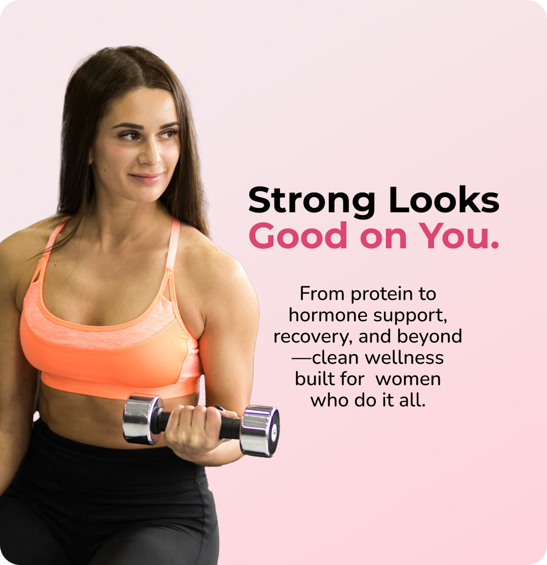 Woman with dark hair wearing an orange sports bra and black athletic leggings performing a bicep curl with a silver dumbbell.