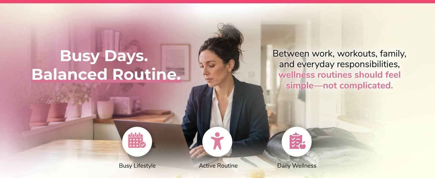 Woman organizing her busy day with wellness routines and balanced lifestyle.