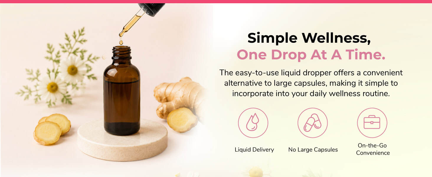 Liquid dropper with herbal ingredients for wellness tincture on a white background.