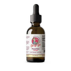 Feverfew ginger tincture bottle for migraine relief from Pin Up Girl Wellness.
