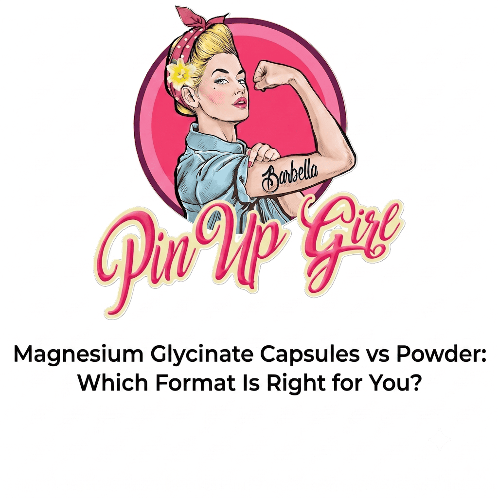 Pin Up Girl Wellness logo with a woman flexing her arm in a vintage style.