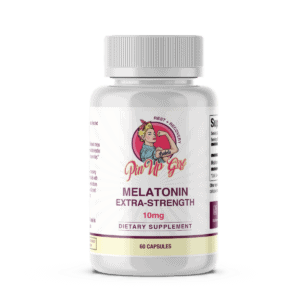 Pin Up Girl Wellness Melatonin 10mg supplement bottle for sleep support.