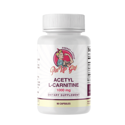 Acetyl-L-Carnitine 1000mg dietary supplement bottle from Pin Up Girl Wellness.